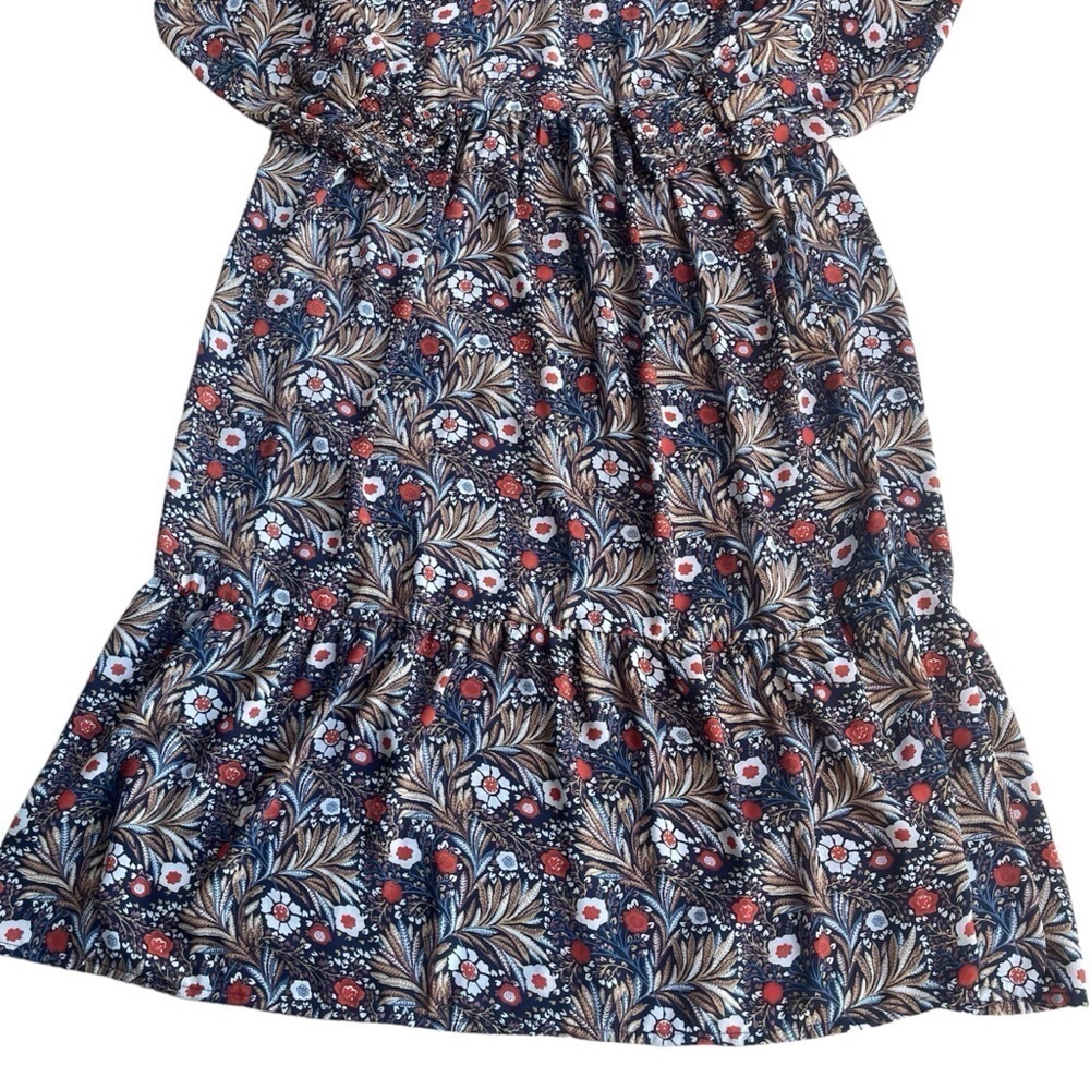 Kaffe Blue & Orange Floral Peasant Midi Dress US M/UK 38 - Picture 4 of 10
